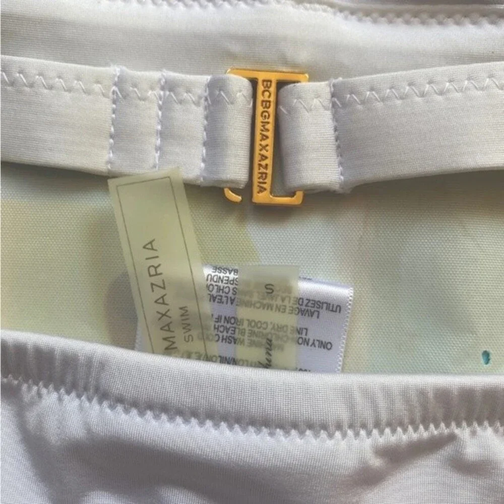 BcbgMaxAzria 2 Piece Swim Bikini Sz mix top Medium bottom Small White Gold Metal